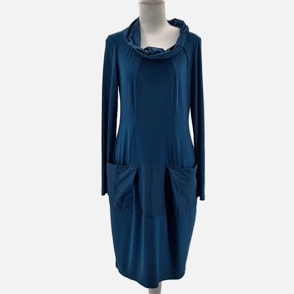 Joseph Ribkoff Cowl Neck Long Sleeve Pocket Dress in Teal - Size 8 - Picture 2 of 9